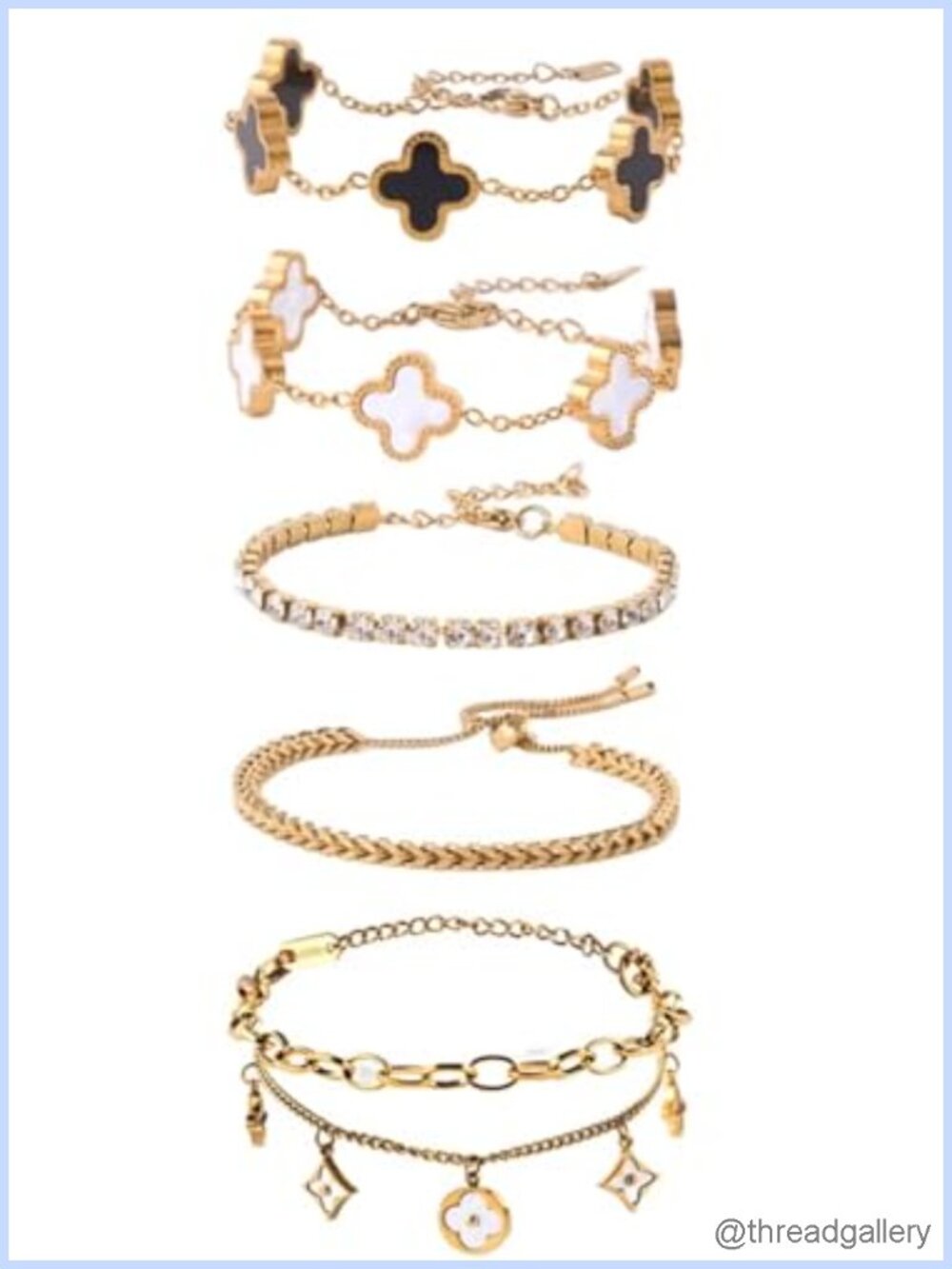 18K Gold Plated Bracelet Set Women Leaf Tennis Layered Chain 5 Piece Adjustable